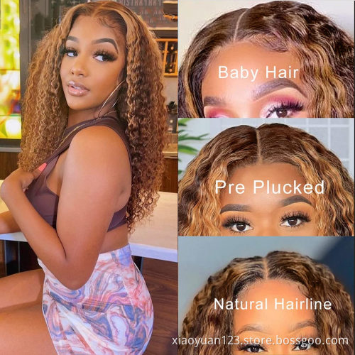 180 Density Cheap Brazilian Human Hair Wigs With Full Lace Lady Buy Hair 13*4 Highlight Wig Deep Wave High Light Lace Front Wig